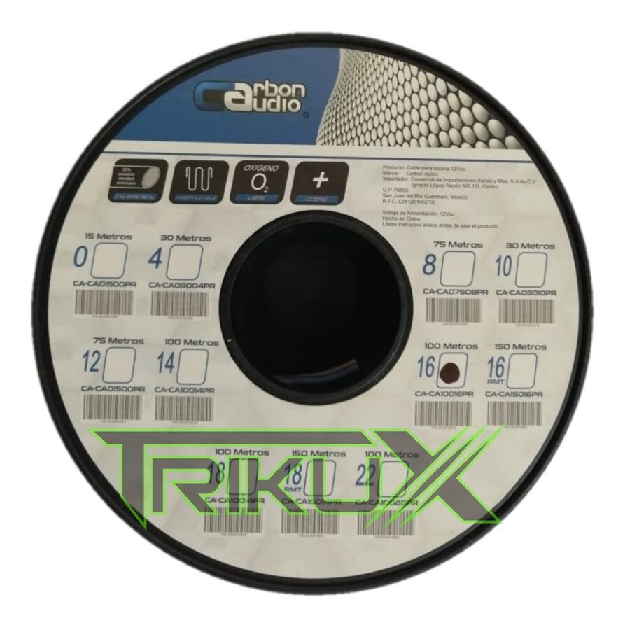 ROLLO DE CABLE CARBON AUDIO CAL.16 CA-CA10016PR
