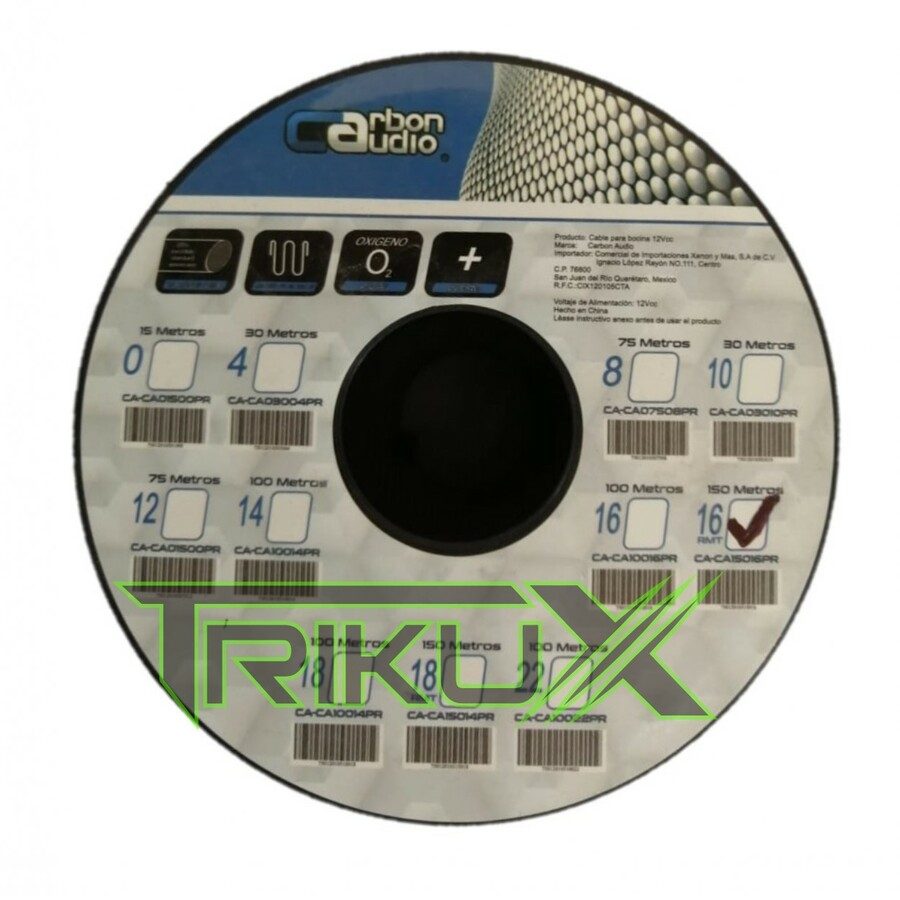 ROLLO DE CABLE CARBON AUDIO CAL.16 REMOTO CA-CA15016PR