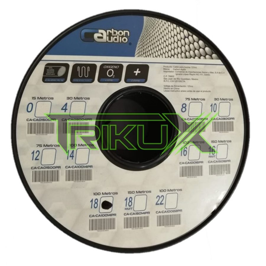 ROLLO DE CABLE CARBON AUDIO CAL.18 CA-CA10018PR