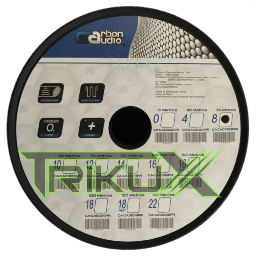ROLLO DE CABLE CARBON AUDIO CAL.8 CA-CA07508PR