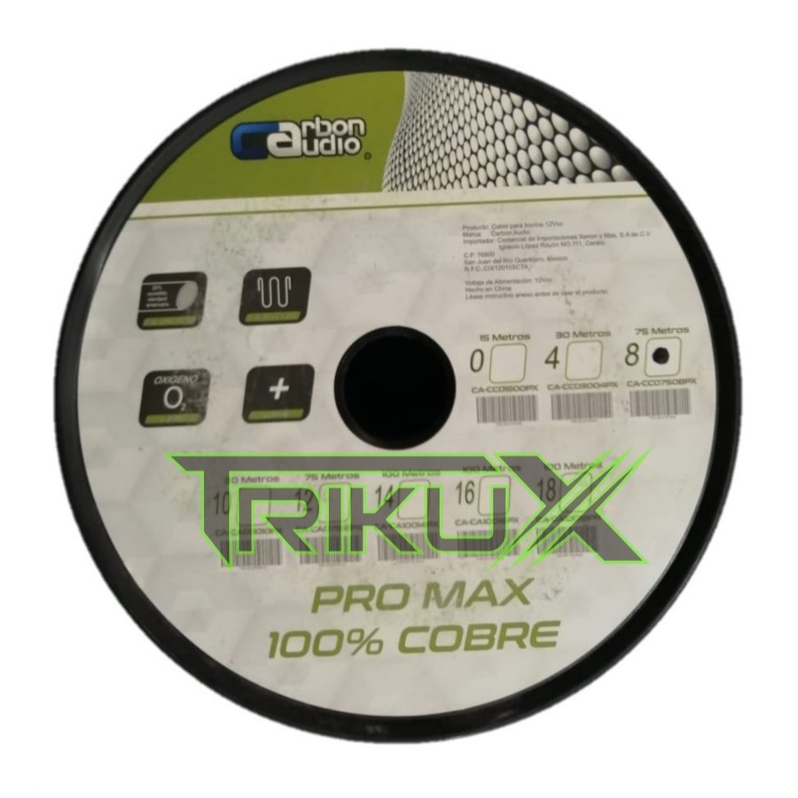 ROLLO DE CABLE CARBON AUDIO CAL.8 CA-CC07508PX