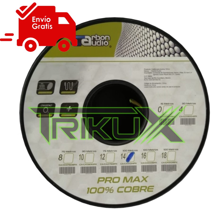 ROLLO DE CABLE CARBON AUDIO CAL.14 CA10014PX